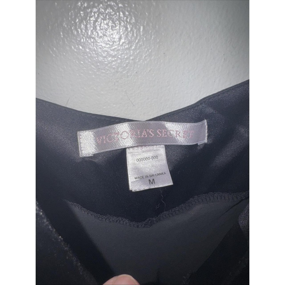Vintage Victoria's Secret Black Satin Sheer Babydoll Slip Dress Medium Tie Front - Picture 4 of 8
